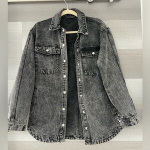 Black distressed denim oversized jacket, size Small